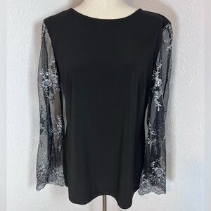 Studio by Badgley Mischka Sequined Embroidered Split Sleeve Formal Blouse